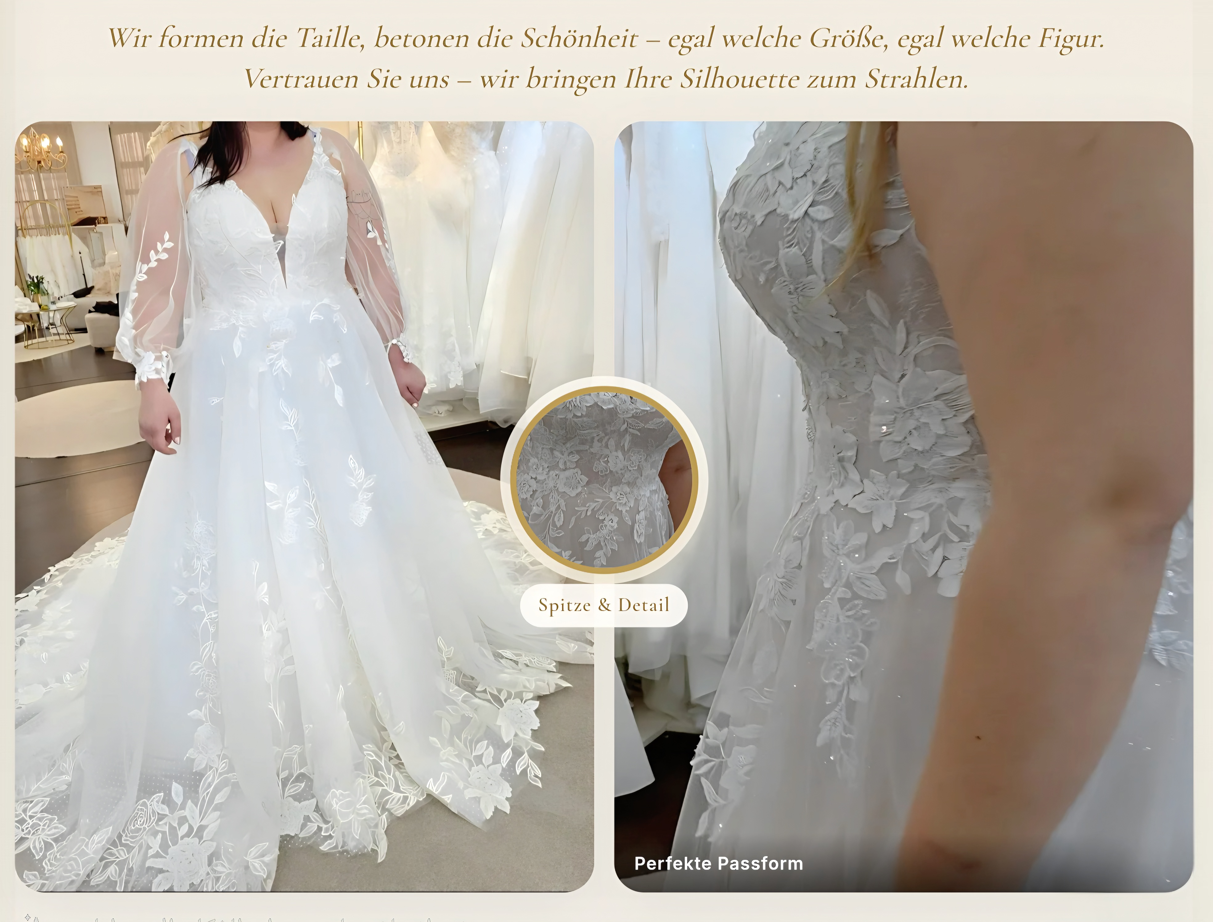 Curvy Brautkleid mit Spitze und Details – BOUZ Braut Atelier