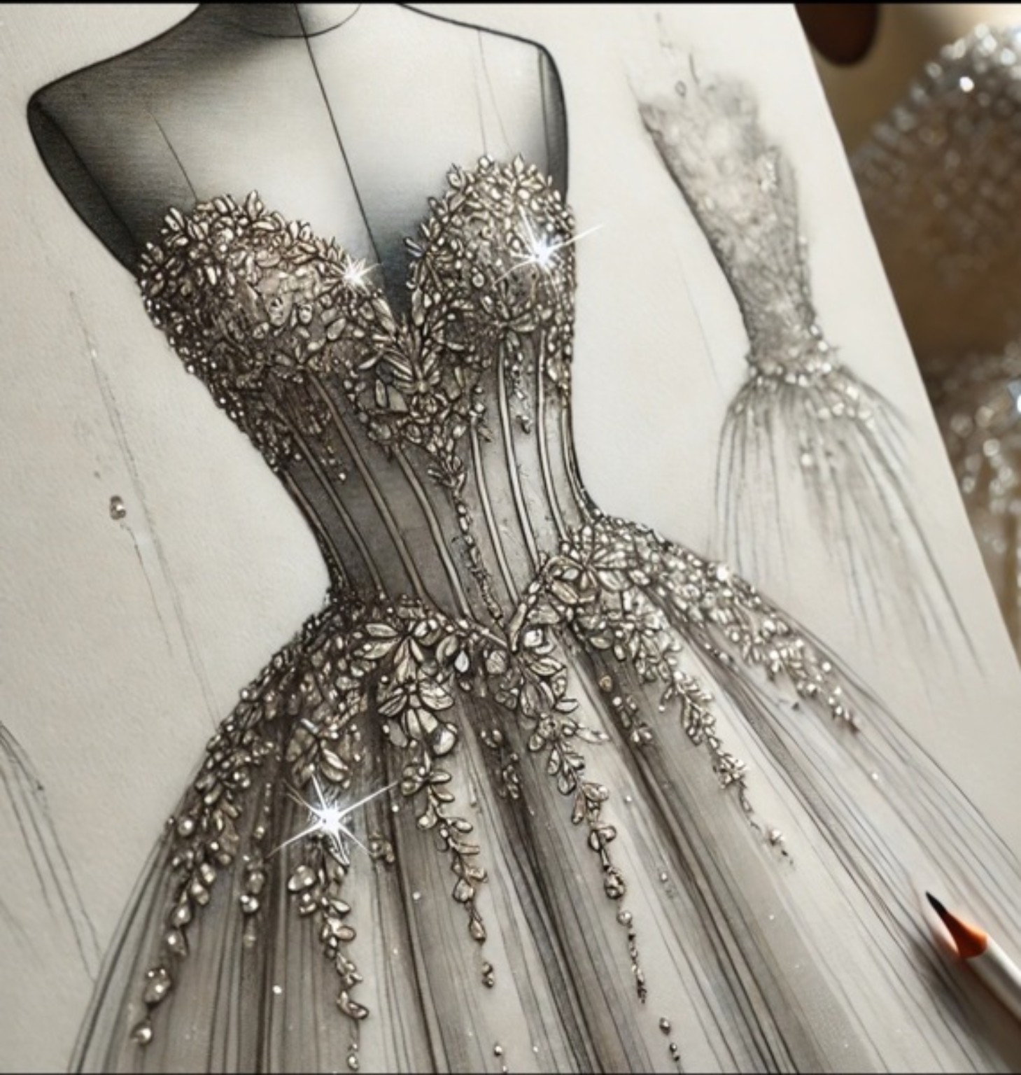 Entwurf für ein individuelles Brautkleid nach Maß